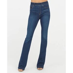 Spanx Flare Jeans High Waist Slim Fit Stretch Midnight Shade Blue Womens Size L